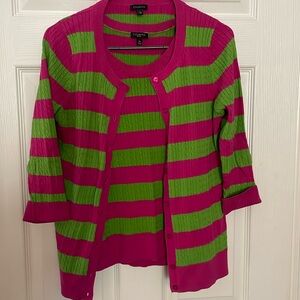 Talbots Pink & green tank with quarter sleeve cardigan set